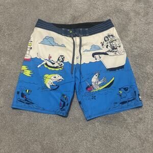 QuickSilver Artist Series Yacht Unique Board Shorts Size 34 Mens